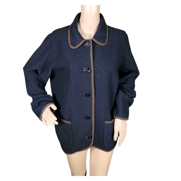 LL‎ Bean Jacket Women's Large Black Wool Cabincore Cozycore Warm Outdoors Nature - Picture 1 of 11
